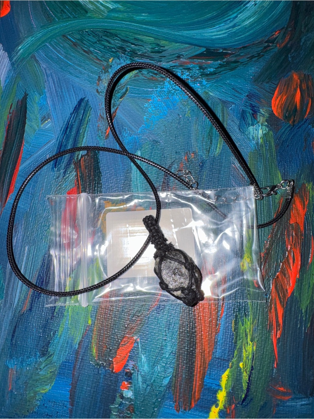 Handcrafted Raw Labradorite Macrame Pendant Necklace in Black Cord